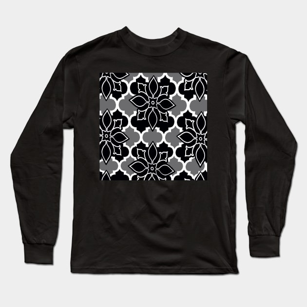 MOROCCAN BLACK AND WHITE PATTERN Long Sleeve T-Shirt by Overthetopsm